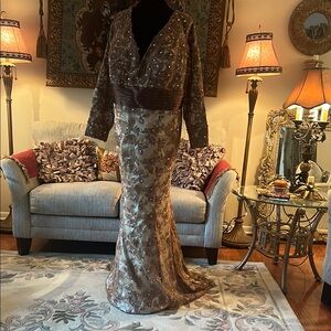 Elegant Brown and Gold Embellished Gown